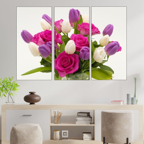 Букет от рози и лалета - картина пано за стена - 1