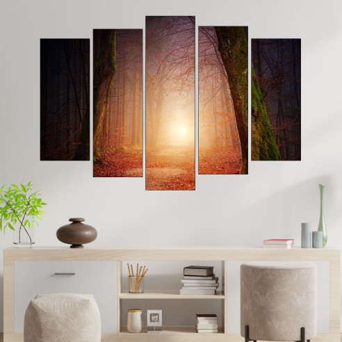 Есенна пътека в мъглата - картина пано за стена - 3