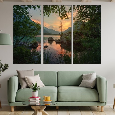 Живописно езеро в Алпите - картина пано за стена - 2