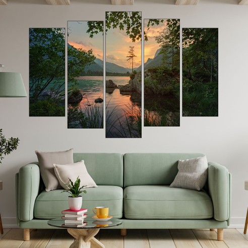 Живописно езеро в Алпите - картина пано за стена - 3