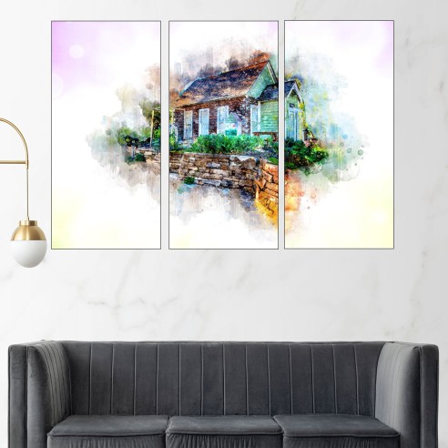 Акварел на къща на село - картина пано за стена - 2