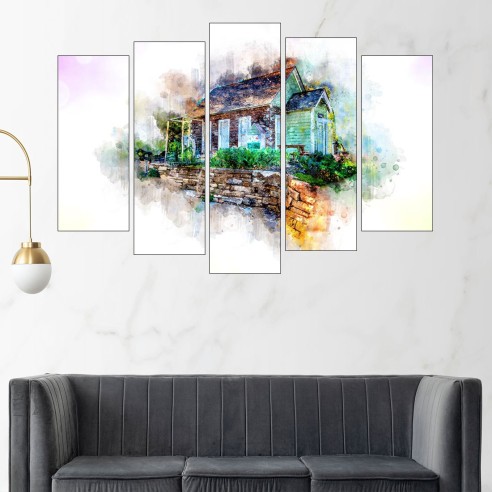 Акварел на къща на село - картина пано за стена - 3