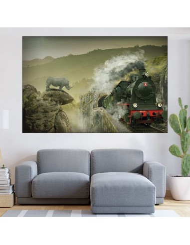 Влак и носорог -абстракция - картина пано за стена - 1