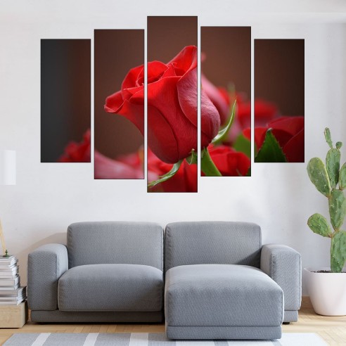 Червена роза в близък план - картина пано за стена - 3