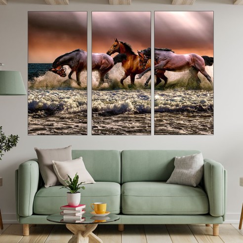 Галопиращи коне в морето - картина пано за стена - 2