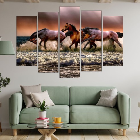 Галопиращи коне в морето - картина пано за стена - 3