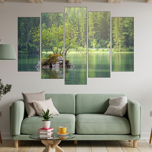 Красиво езеро с дърво - картина пано за стена - 3