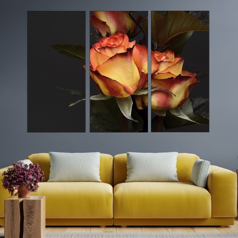 Жълто-червени рози - картина пано за стена - 2