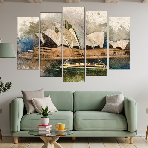 Акварел на операта в Сидни - картина пано за стена - 3