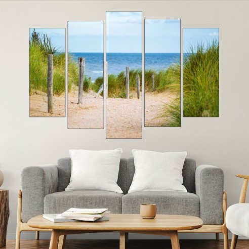 Дървена ограда на плажа - картина пано за стена - 3