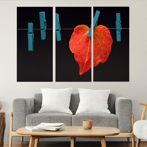 Есенно листо на въже - картина пано за стена - 2