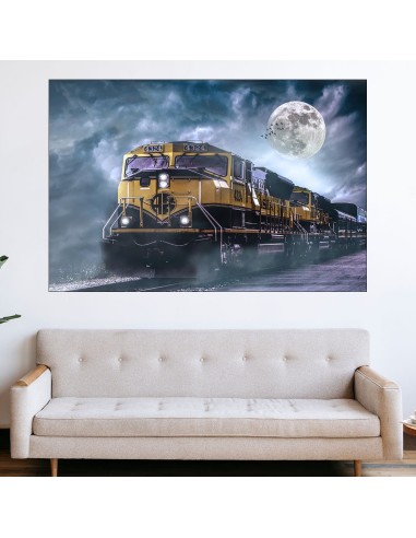 Влак и луна - картина пано за стена - 1