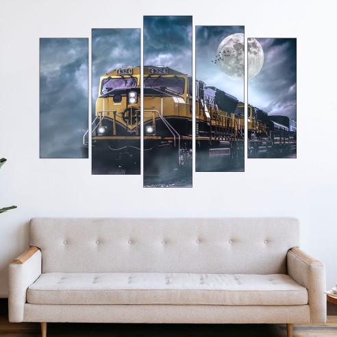 Влак и луна - картина пано за стена - 3