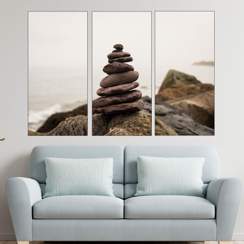 Балансирани камъни на брега - картина пано за стена - 2