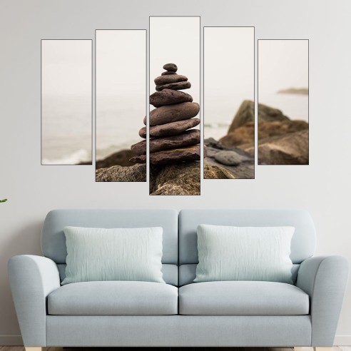 Балансирани камъни на брега - картина пано за стена - 3