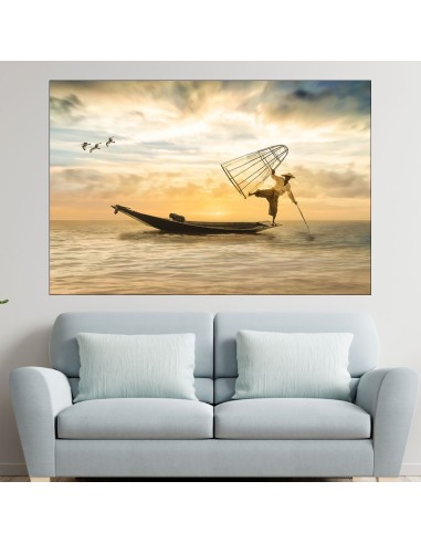 Рибар в езерото - картина пано за стена - 1