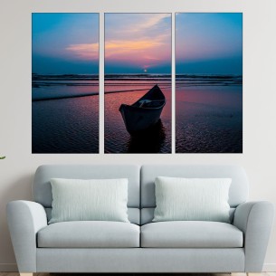 Залез над лодка на брега - картина пано за стена - 1 2