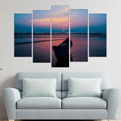 Залез над лодка на брега - картина пано за стена - 3