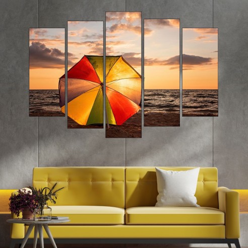 Шарен чадър на пясъка - картина пано за стена - 3