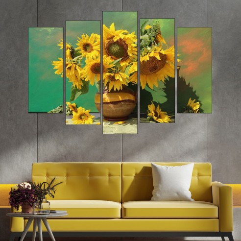 Слънчогледи във ваза - картина пано за стена - 3