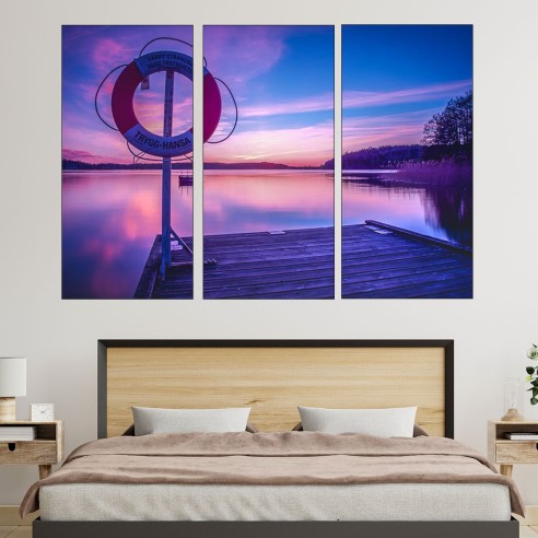 Залез над кей в шведско езеро - картина пано за стена - 2