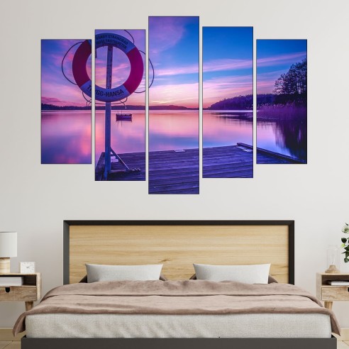 Залез над кей в шведско езеро - картина пано за стена - 3