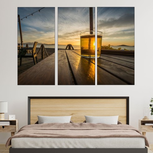 Залез през коктейл на масата - картина пано за стена - 1