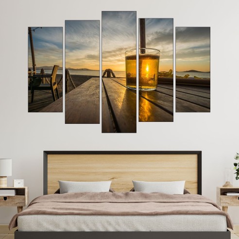 Залез през коктейл на масата - картина пано за стена - 3