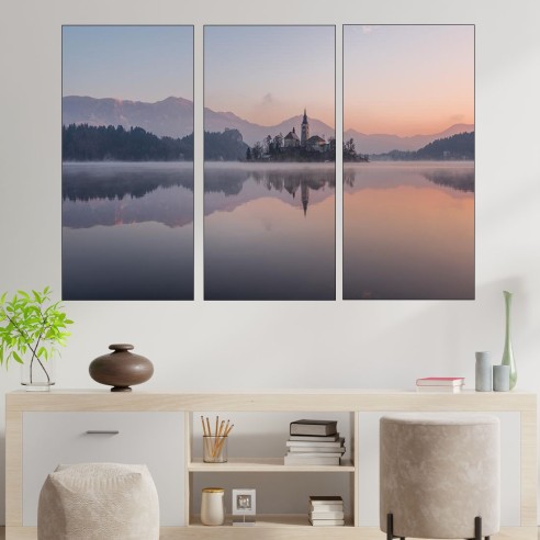 Църква на остров в Словения - картина пано за стена - 2