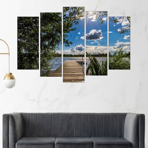 Дървен кей в езеро - картина пано за стена - 3