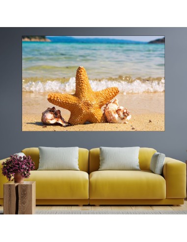 Плаж с морска звезда и рапани - картина пано за стена - 2