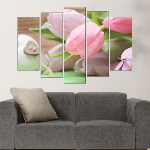 Розови лалета и сърце - картина пано за стена - 3