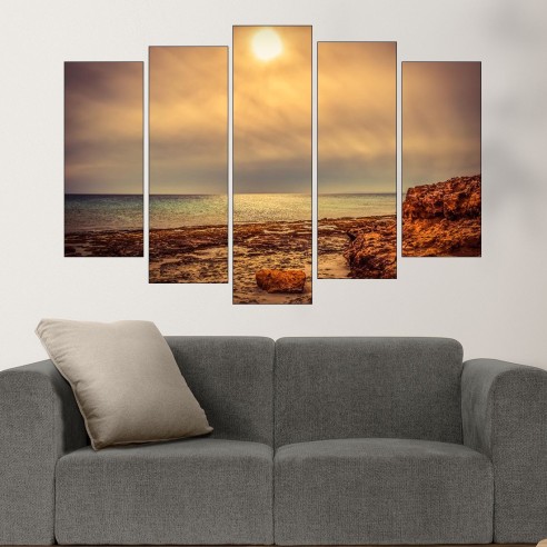 Облачно време над скалист бряг - картина пано за стена - 3