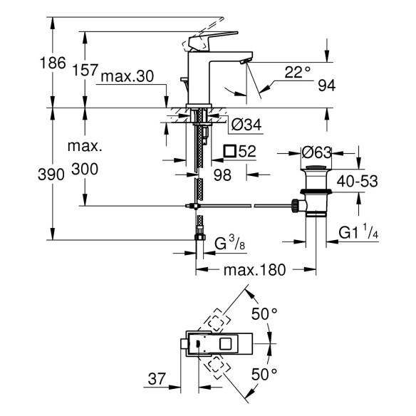 Grohe eurocube смесител за умивалник 1/2″, едноръкохватков, s-размер - 2
