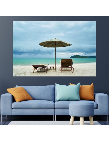Шезлонг и чадър на плажа - картина пано за стена - 1