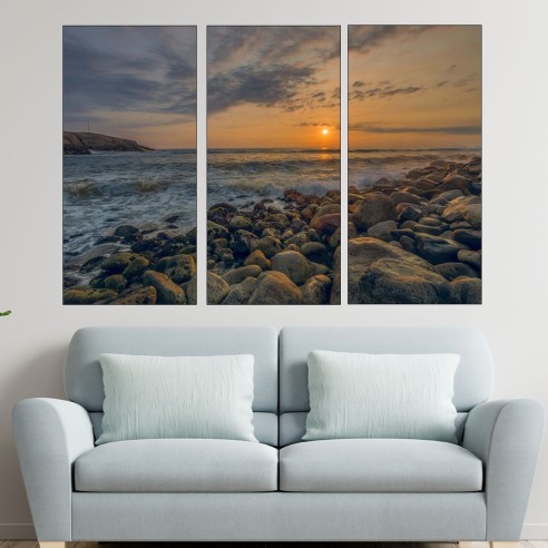 Залез над каменист бряг 2- картина пано за стена - 2