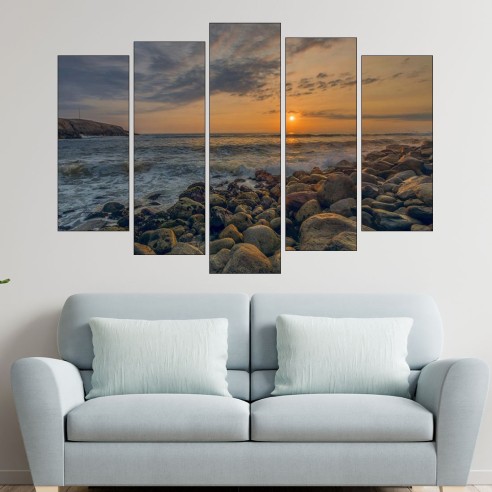 Залез над каменист бряг 2- картина пано за стена - 3