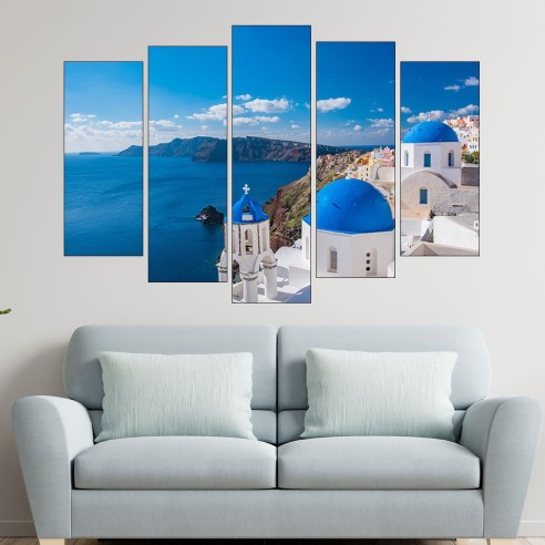 Синя църква в Санторини - картина пано за стена - 3
