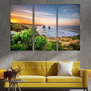 Живописен изгрев на брега на океана - картина пано за стена - 1 2