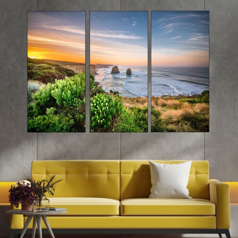 Живописен изгрев на брега на океана - картина пано за стена - 2