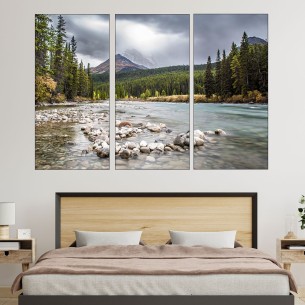 На брега на река в гората - картина пано за стена - 1 2