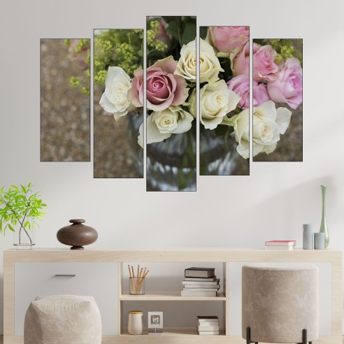 Букет от рози във ваза - картина пано за стена - 3