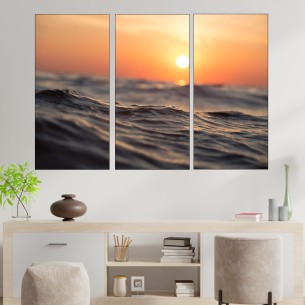 Изгрев над морски вълни - картина пано за стена - 1 2