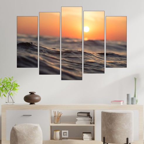 Изгрев над морски вълни - картина пано за стена - 3