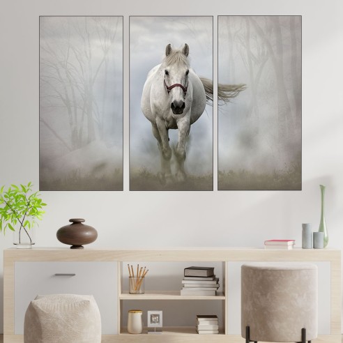 Бял кон в мъглата - картина пано за стена - 2