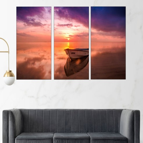 Изгрев и лодка - картина пано за стена - 2