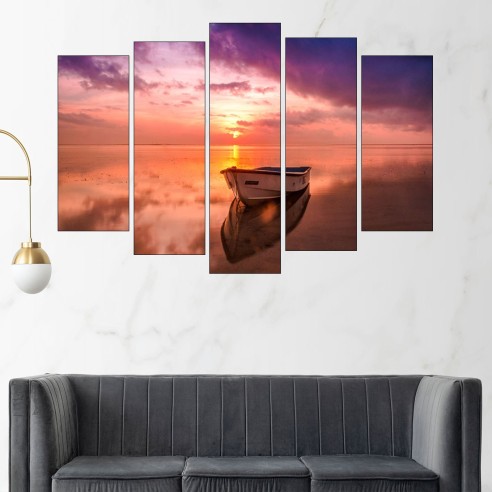 Изгрев и лодка - картина пано за стена - 3