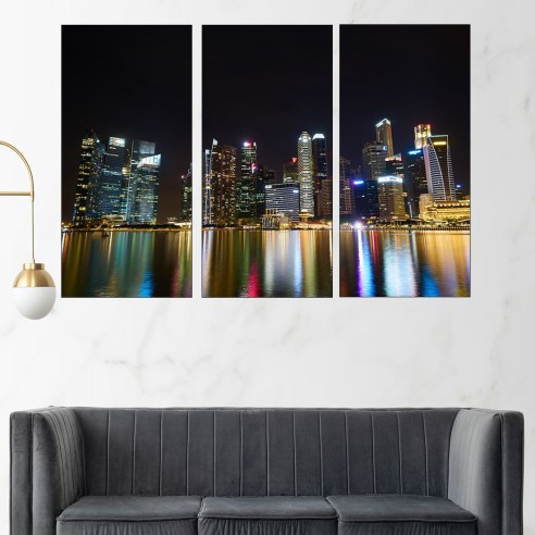 Нощен изглед от Сингапур - картина пано за стена - 2
