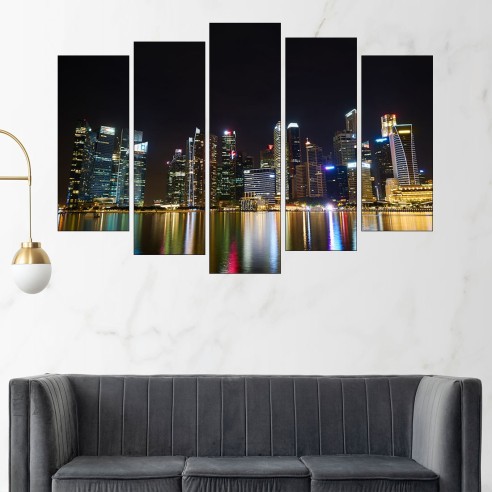 Нощен изглед от Сингапур - картина пано за стена - 3