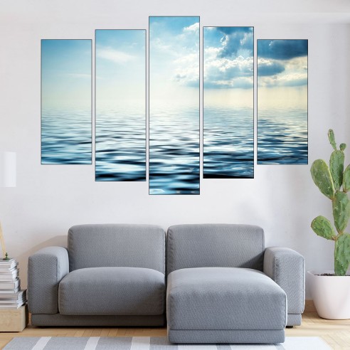 Облаци над синьо езеро - картина пано за стена - 3